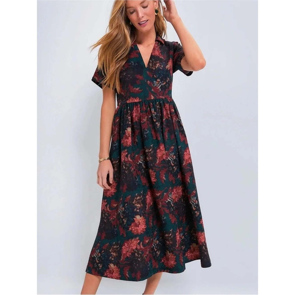 Tuckernuck Persimmon Floral Jacquard Adelaide Midi Dress Size L Fall Cottage